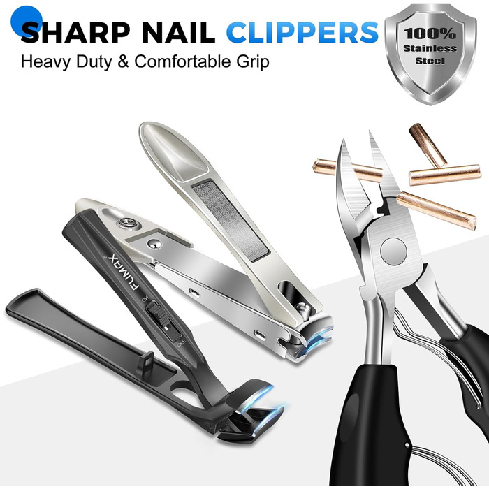 Кусачки для нігтів для літніх людей з широкими щелепами та довгою ручкою, кусачки для кутикули з кутовою головкою, для товстих нігтів, з контейнером для збору обрізків, подарунковий набір для чоловіків та жінок, чорні