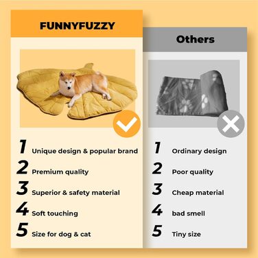 М'який килимок для собак та котів FUNNY FUZZY, двосторонній, з дизайном листя, машинне прання, жовтий (Гінко)