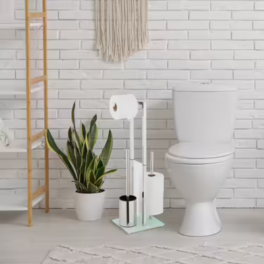 Relaxdays Standing Toilet Set, Stainless Steel & Glass