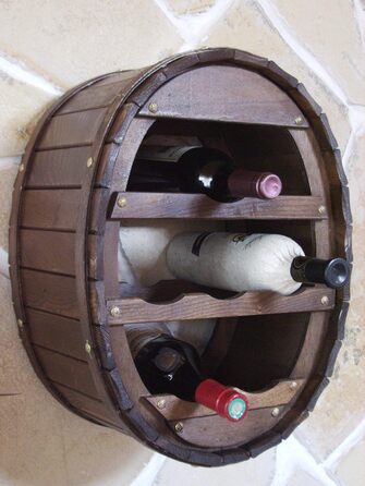 DanDiBo Wine Barrel Rack for 24 Bottles, Brown Stained Bar Bottle Stand Cask Bottle Holder Bottle Shelf (6 Bottles Brown Hanging)