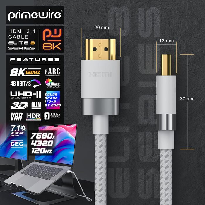 HDMI кабель 2.1/2.0 8K/4K, 0,5 м, білий - CSL, 48 Gbit/s, Ultra High Speed, Ethernet, 3D, для PS5, Xbox, Switch, Blu-ray, TV