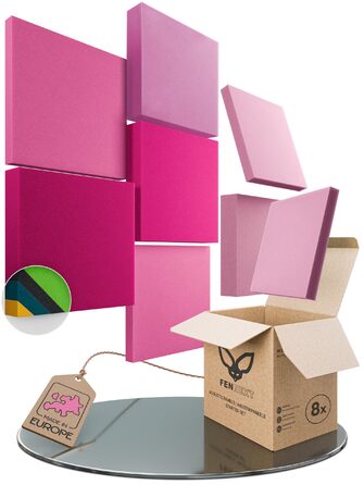 Акустичні панелі для звукопоглинання 3D, набір 8 шт, квадратні стінові панелі з градієнтом 'Sunny Shades' / 'Magnolia Shades', виготовлено в ЄС