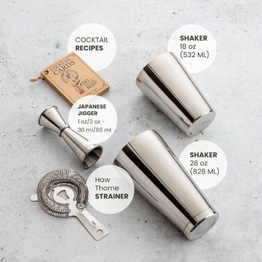 Набір для приготування коктейлів Mixology & Craft Cocktail Set: шейкер, барний аксесуар, срібний