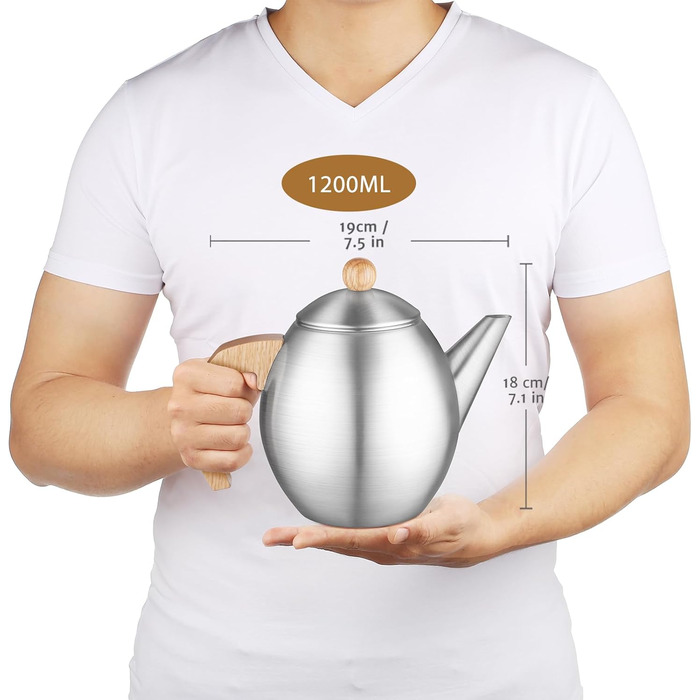 Glass teapot with stainless steel (silver color) 1200ml with 18/8 stainless steel tea strainer tea maker Suitable for tea warmer