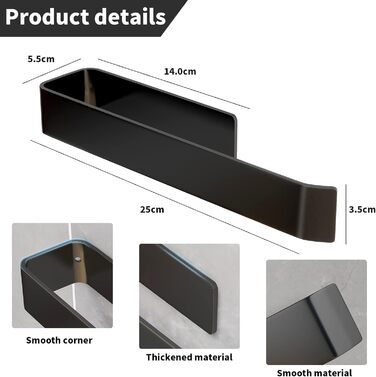 Тримач для рушників JS без свердління, стійкий, чорний, 25 см