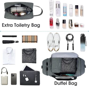 Sports Bag Backpack Duffle Bag for Men with Shoe Compartment & Wet Compartment and Toiletry Bag Weekender Bag Women's Gym Bag with Trolley Sleeve, Grey