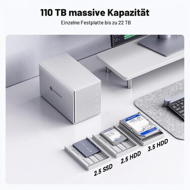 Зовнішній корпус для жорстких дисків Yottamaster на 5 слотів USB-C, алюмінієвий SATA Case для HDD/SSD 3.5