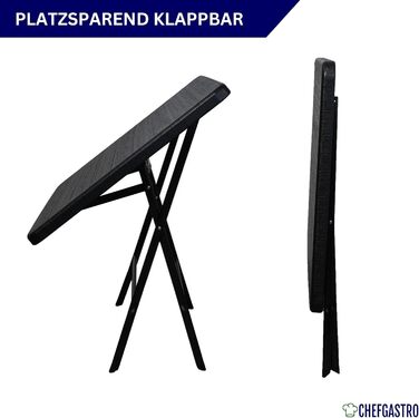 Складний балконний стіл CHEFGASTRO 78x78 см для саду, тераси, балкону - чорний, пластик під дерево, на 4 особи