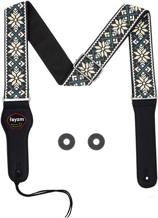 Гітарний ремінь Rayzm з візерунком жакарду, бавовняний, для акустичної та електрогітари, басу, з тримачем для медіатора, металевий бугель 5 см, регульована довжина