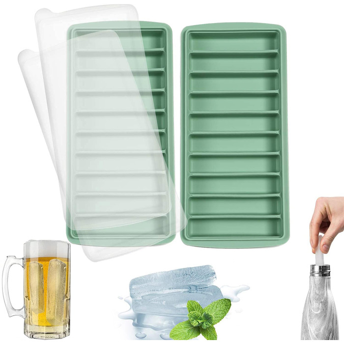 Силіконова форма для льоду LessMo з кришкою, BPA-free, 10 відсіків, для коктейлів та віскі, зелена (2 шт)