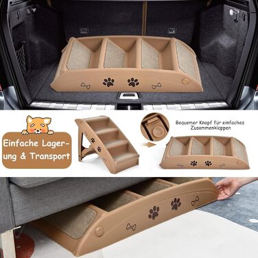 Сходинки для домашніх тварин GYMAX з 4 сходинками, складана драбинка для собак і котів з пластику, з антиковзкими накладками, 4 килимками та трикутною структурою, допомога у підйомі для котів та собак (колір: кава)