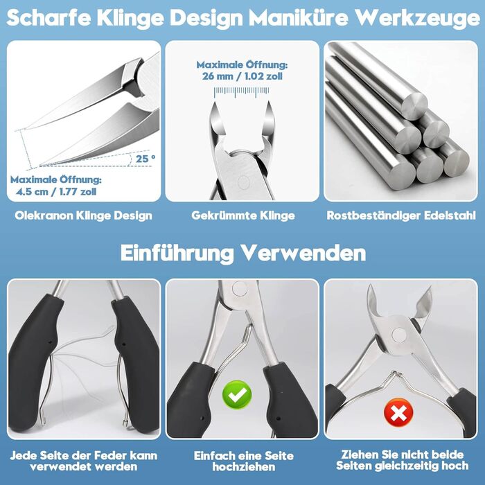 Набір професійного догляду за нігтями Modacraft: 7 шт. для видалення врослих, твердих та пошкоджених нігтів. Pedikюрний набір з високоякісної нержавіючої сталі.