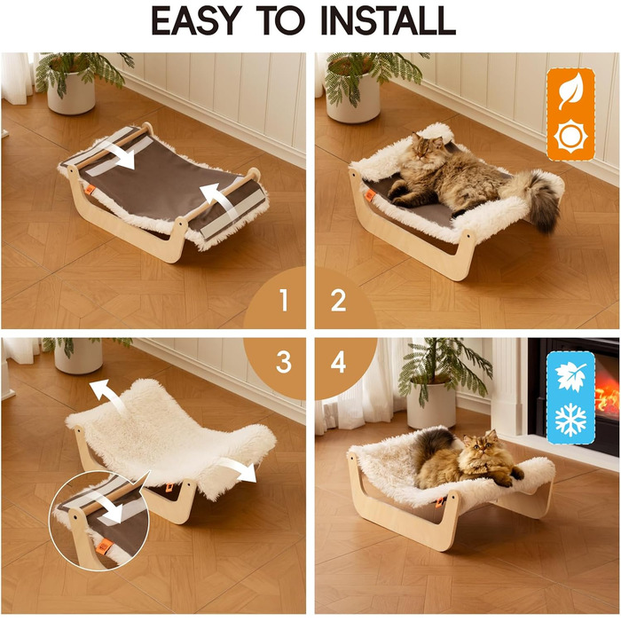 Кігтеточка-ліжко для котів MEWOOFUN, м'яка гамак для котів, ліжко для кігтів для котів, дерев'яна гамак для котів 58 x 44 x 22.5 см, підходить для котів, собак, кроликів, кошенят та дрібних тварин