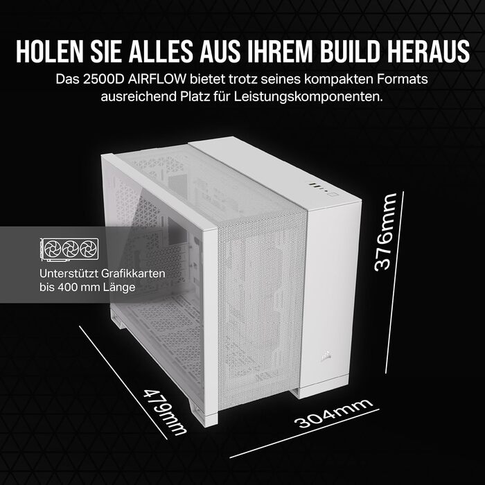 Корпус для ПК CORSAIR 2500D Airflow mATX - білий, без вентиляторів, двокамерний дизайн