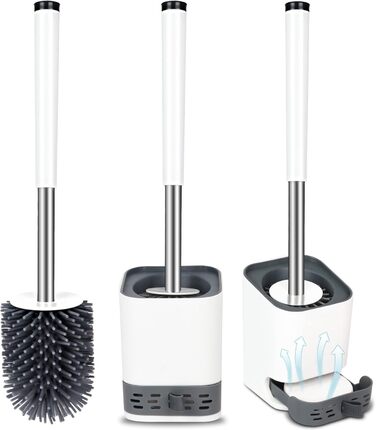 Силіконова щітка для унітазу Glowbal з контейнером, швидковисихаюча, для ванної кімнати, монтаж на стіну та стоячи, білий/сірий колір