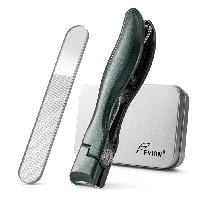 Кусачки для нігтів з лотком для обрізків, для товстих нігтів, 8.6 см, широка щелепа, нержавіюча сталь, кусачки для пальців рук і ніг з пилкою для нігтів (чорні/зелені)