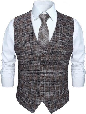 Чоловіча жилетка HISDERN в клітинку, формальна класична жилетка з бавовни, для весілля, в клітку 'Галстук', колір: коричневий