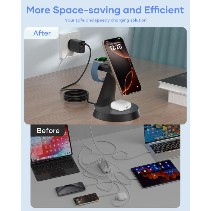 3-в-1 Індукційна Зарядка для iPhone, AirPods та Apple Watch (15W, чорний)