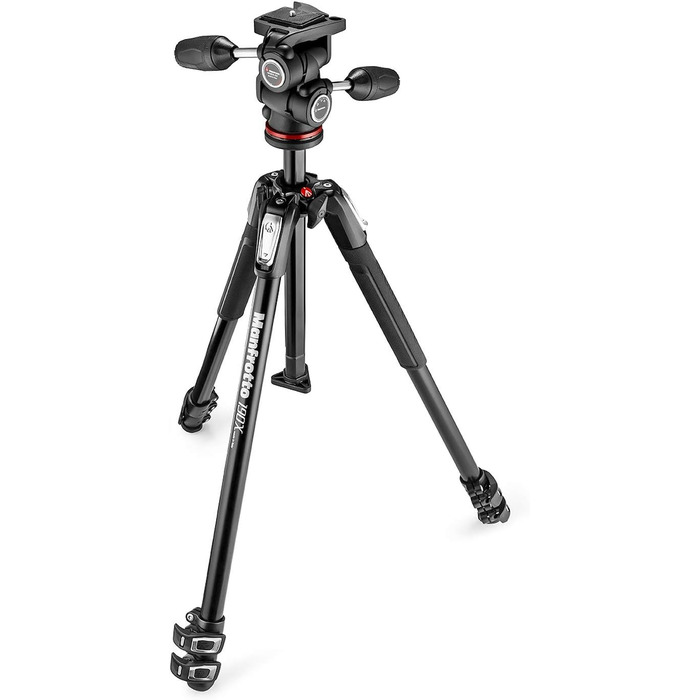 Штатив Manfrotto 190X з алюмінію – 3-секційний для бездзеркальних та DSLR камер (Kit з трьохсекційною ніжкою та 3-сторонньою головкою)