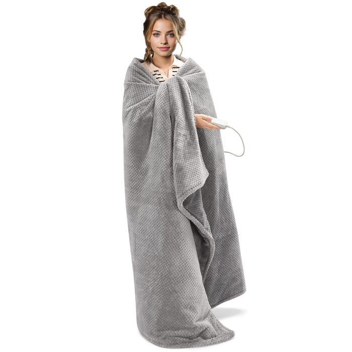 Електрична ковдра Navaris XXL з підігрівом 180x130 см, 3 режими, автовимкнення, пральна - м'яка, темно-сіра