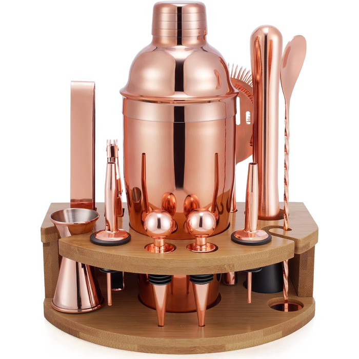 Набір шейкер для коктейлів Barkeeper Set з підставкою, нержавіюча сталь, професійний барний інструмент (рожеве золото)