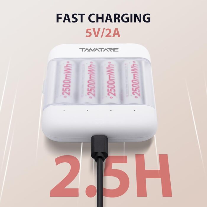 8 x Акумулятори Li-Ion AA з зарядним пристроєм, 1.5V, 2500 mAh, білі