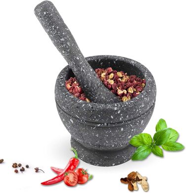Набір для дроблення спецій та трав DEWIN: ступка та пестик з неслизьким дном (сірий)