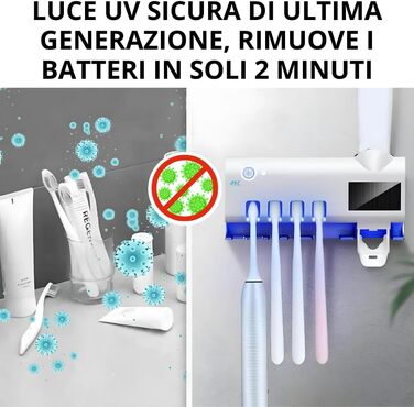 Тримач для зубних щіток S.I.C з УФ-дезінфекцією, LED-підсвіткою та дозатором пасти, для 4 щіток (білий)