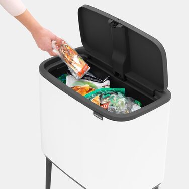 Сміттєвий бак Brabantia Bo Touch Bin 36 л, металевий, білий, з внутрішнім відром (54 x 32 x 68 см)