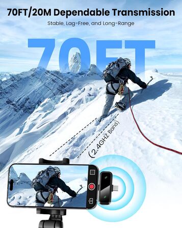 Беспроводной петличный микрофон Dual Set - Plug & Play, с автоматическим сопряжением, шумоподавлением, для iPhone, Android, USB-C устройств, YouTube, подкастов и видеосъемки