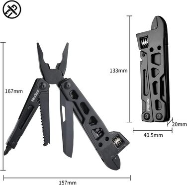 NexTool Multitool, 11-in-1 Multitool Tool, Folding Stainless Steel, Multifunction Tool with Knife, Scissors, Bottle Opener, and Wood Saw, 9 Screwdrivers, Nylon Pouch for Gifts for Men (Pliers)