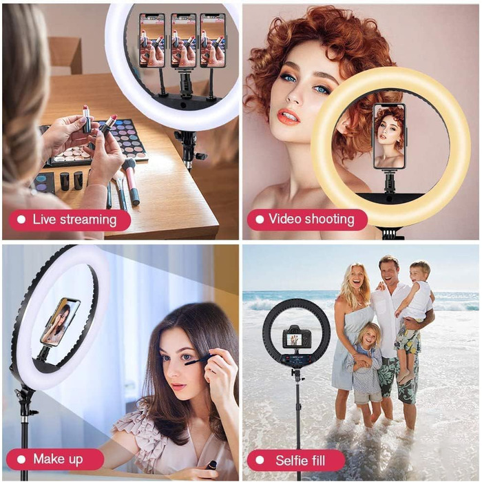 18-дюймове кільцеве світло LED з штативом, регульоване освітлення для макіяжу, селфі, YouTube, відеозйомки, CRI 90, з сумкою та пультом керування