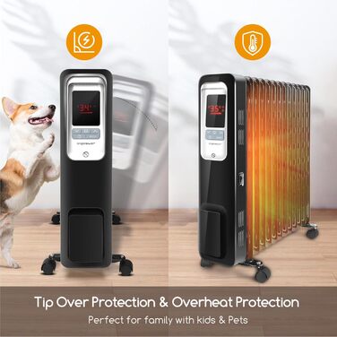Електричний масляний радіатор Aigostar Oil Monster 33JHH - 2500W з LCD-дисплеєм, 13 ребер, термостатом та дистанційним керуванням
