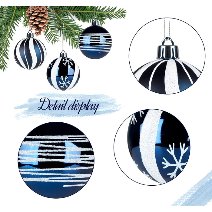 30 шт. ялинкові кулі Діаметр 6 см, пластик, темно-синій та білий колір, для прикраси ялинки на Новий Рік