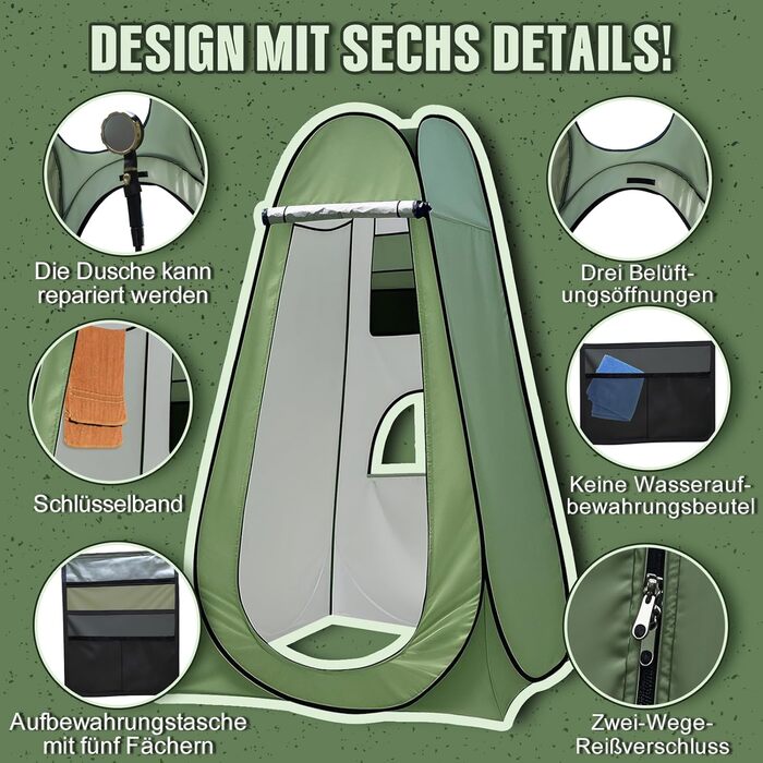 Charmofun Pop Up Camping Shower Tent with UV Protection - Portable Toilet & Changing Tent for Beach & Outdoor Use (Green)
