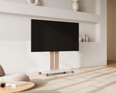 Підставка для телевізора FITUEYES Zen Серія, 55-88 дюймів, дерев'яний ТВ стійка, поворотна, регульована по висоті, білий