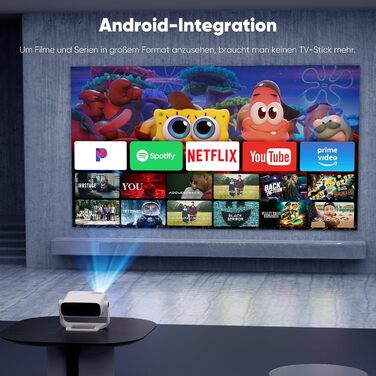 Wielio 2025 Smart Beamer: Android 11, 1080P (4K), WiFi 6, Bluetooth 5.2, 20000 Lumens, для дому, сумісний з iOS/Android/PS5
