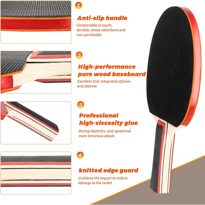 Набір для настільного тенісу, преміум якість: 2 ракетки, 3 м'ячі, сумка. Підходить для початківців, досвідчених гравців та сімейного дозвілля