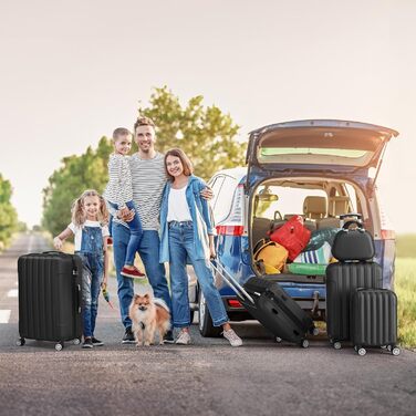 Набір валіз LALAHO 3/4/5 шт. з косметичками, чорний. Валізний набір з ABS-пластику, набір для подорожей, ручна поклажа.