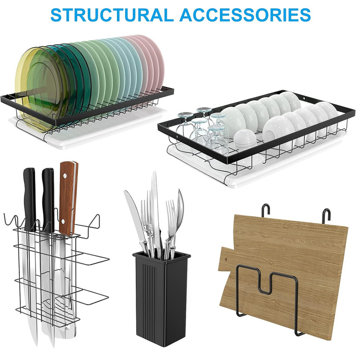 Сушарка для посуду Astoryou 2-ярусна, чорна, з підставкою для столових приборів, з нержавіючої сталі (42x23x41 см)