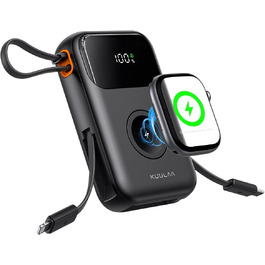 Power Bank Kuulaa для Apple Watch 10000mAh з LCD-дисплеєм та двома кабелями, 22.5W PD, сумісний з iPhone, iPad, Apple Watch 10/9/8/Ultra2/Ultra/SE