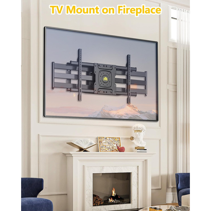 Настінне кріплення для телевізора HY-Bracket поворотне, для LED, OLED, 4K, 37-80 дюймів, чорне, з подовженим кронштейном (для дерев'яних стін)