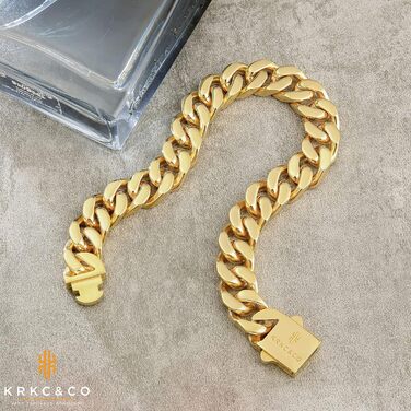 Чоловічий браслет KRKC&CO, кубинське плетиво, 18 мм, Miami Iced Out, кубинське панцерне з'єднання, 18-каратне золото, міцний, Urban Streetwear, браслет у стилі хіп-хоп для чоловіків (Golden-12mm, 19.0 см)