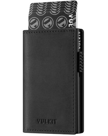 Гаманець картхолдер VULKIT Pop-Up RFID захист шкіра (Crazy Horse чорний) для 11 карт і купюр