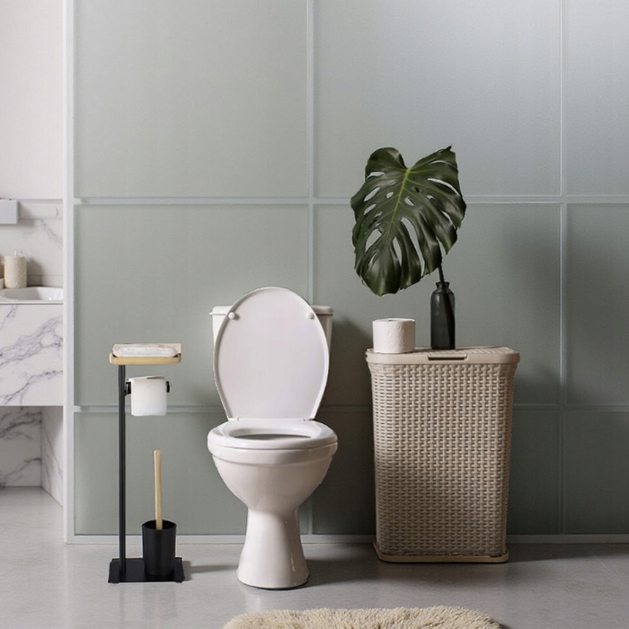 Підлоговий ергономічний йоржик для унітаза з тримачем для паперу, матовий чорний метал