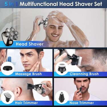 Електричний гостростример для голивної голови 5-в-1 для чоловіків, з 7 обертовими лезами, водонепроникний, USB-C, з LED-дисплеєм