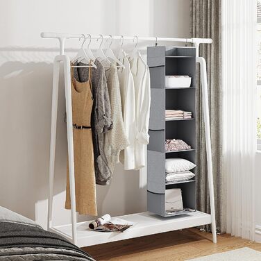 Організатор для шафи з сітчастими кишенями, 6 відділень, сірий, 30 x 30 x 130 см