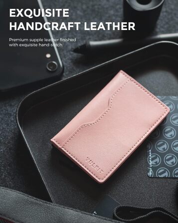 Чоловічий картхолдер VULKIT з відділеннями для карток, рожевий: шкіряний, металевий, з поп-ап механізмом