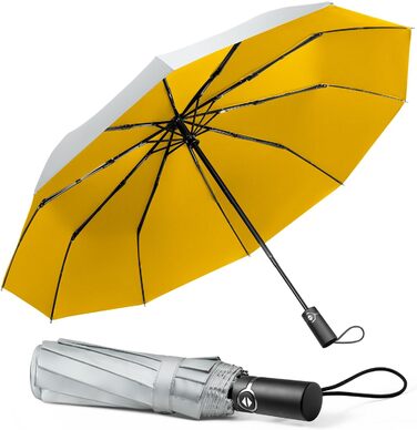 Чоловічий парасолька TechRise: великий, стійкий до вітру, автоматичний, компактний (жовтий & срібний)