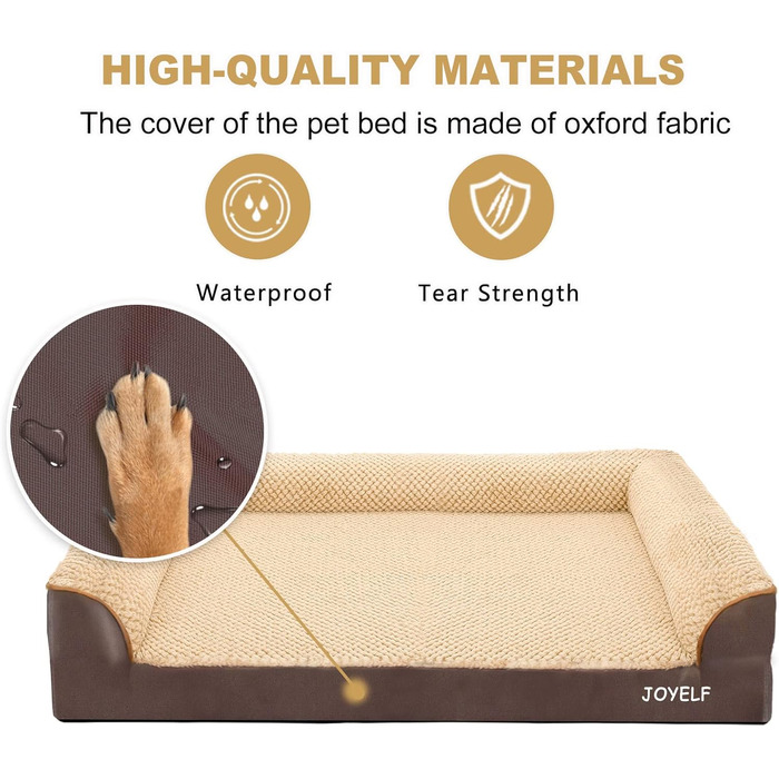 Ортопедичне ліжко для собак Joyelf середнього розміру, U-подібне диван з пінопластової піни знімний, пральний чохол та неслизьке дно для собак маленьких та середніх розмірів (Великий - 90*66*18см, Кофе)
